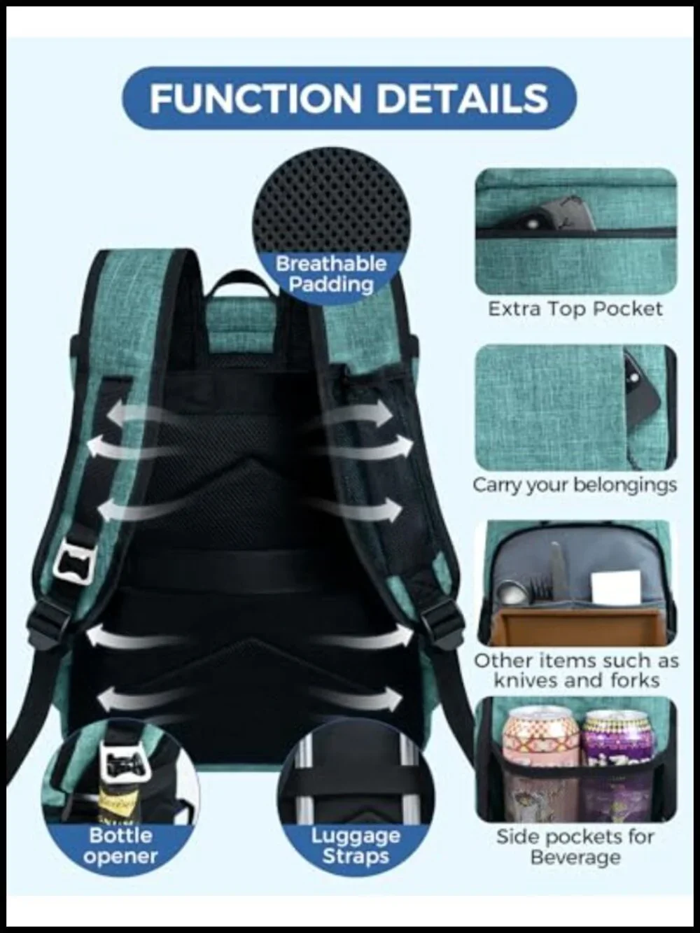 Insulated Cooler Backpack 30 Can Leak Proof Picnic Hiking